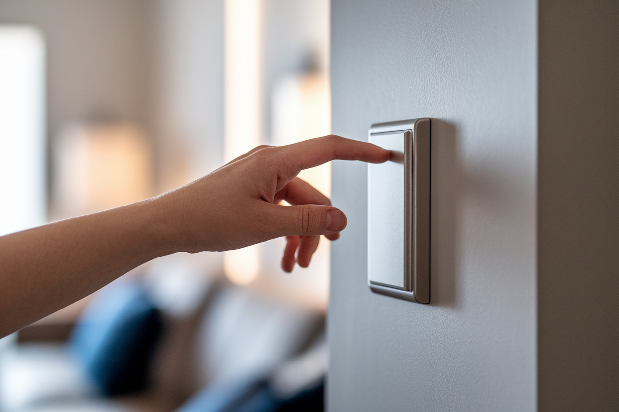 main-bouton-poussoir-moderne-fond-flou