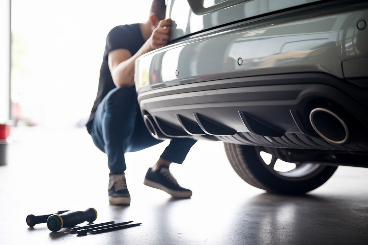 personne-agenouillee-voiture-parechoc-outils