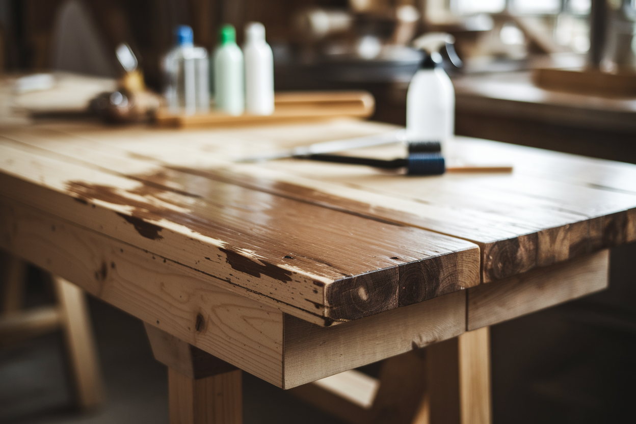 table-bois-rustique-vernis-enleve-outils