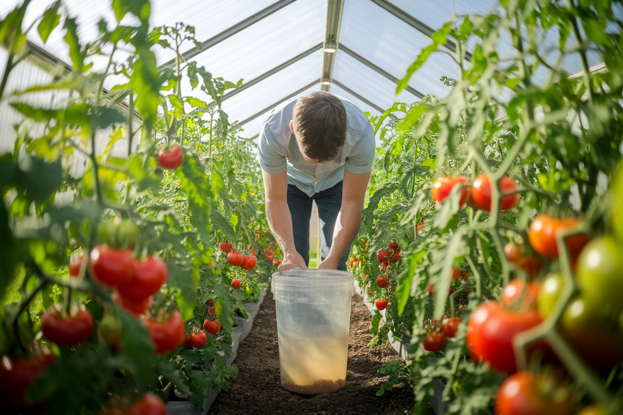 jardinier-dos-melange-serre-tomates