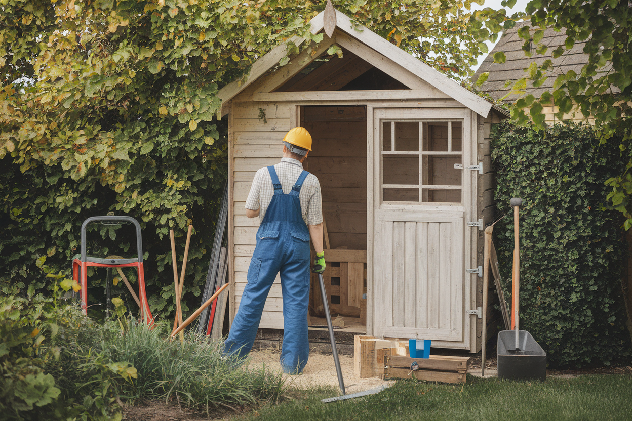 travailleur-jardin-abri-bois-outils