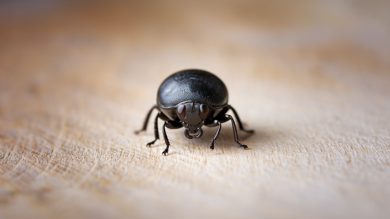 insecte-noir-rond-bois-clair