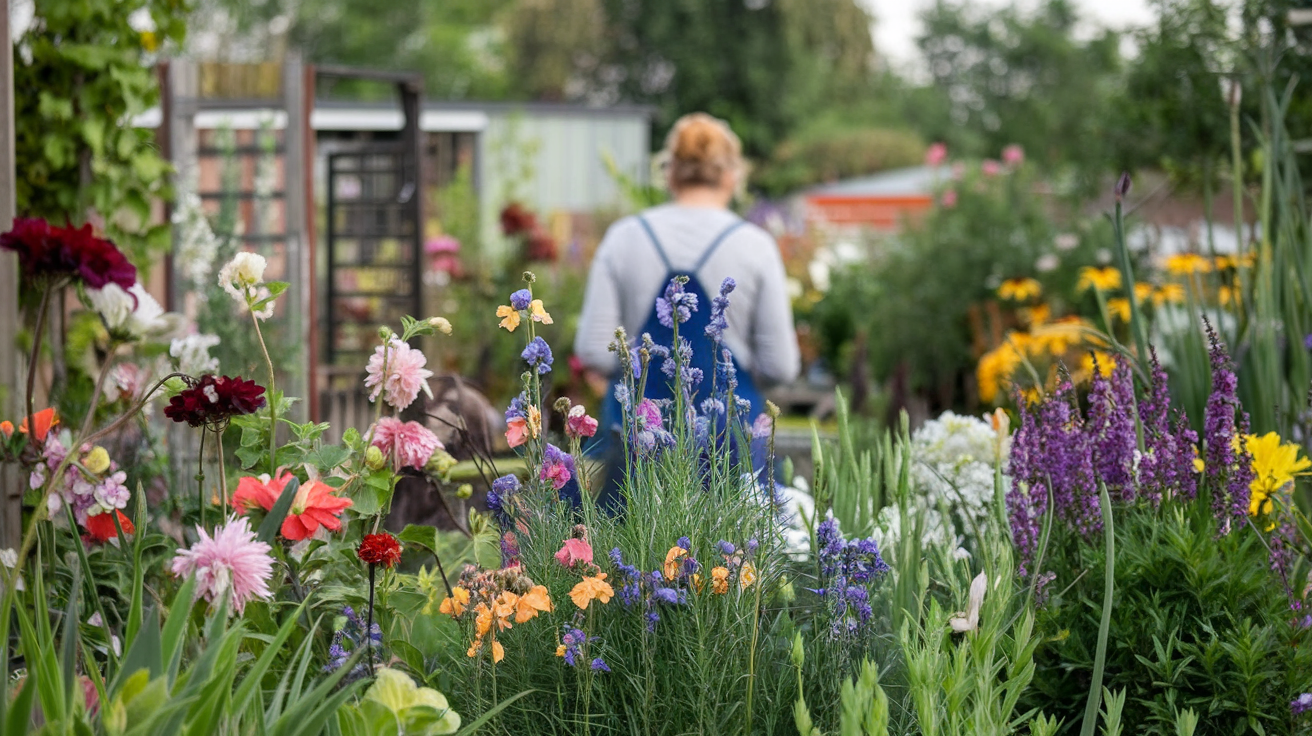jardinier-fleurs-colorées-plantes-luxuriantes