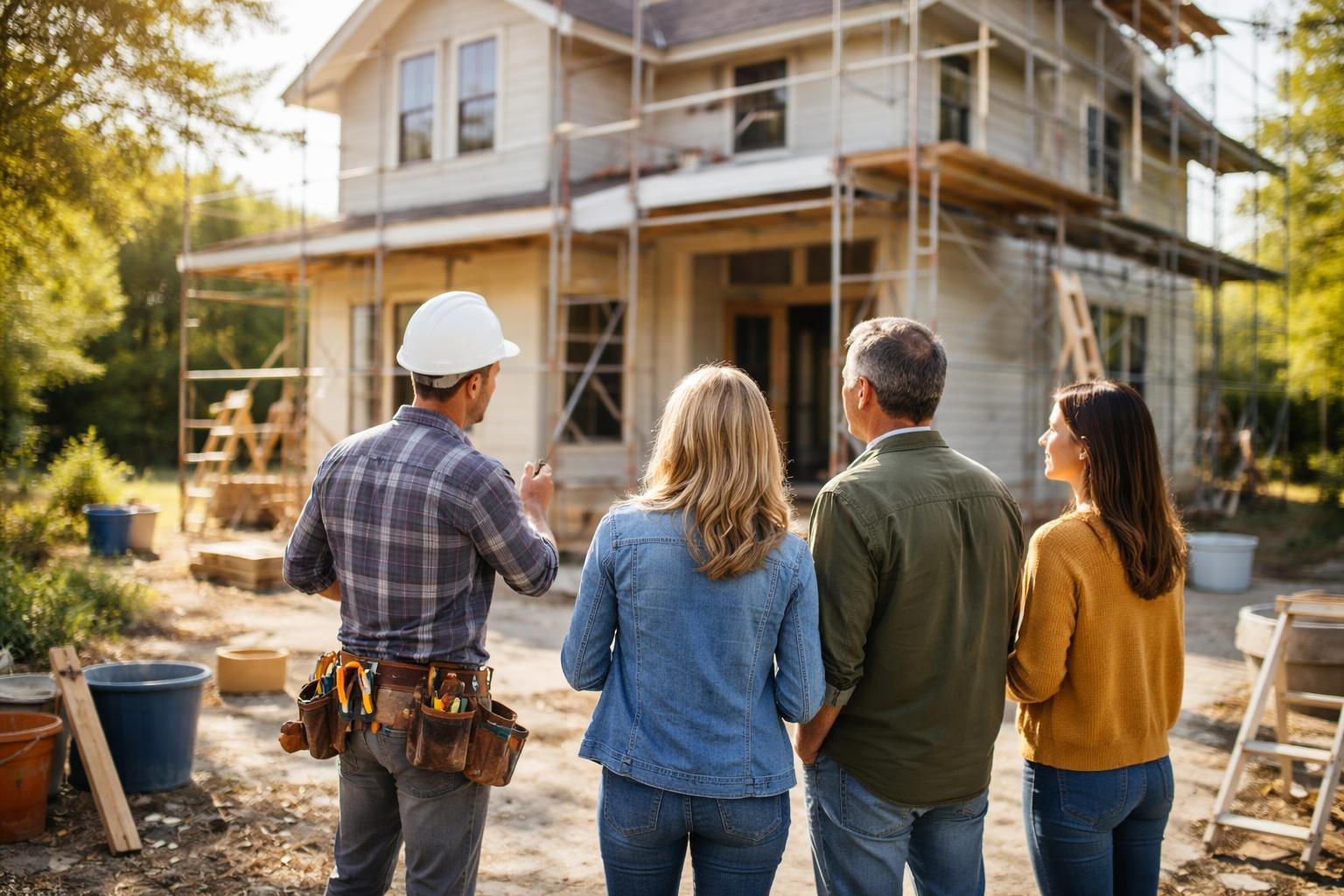 personnes-discutant-maison-renovation-echafaudages