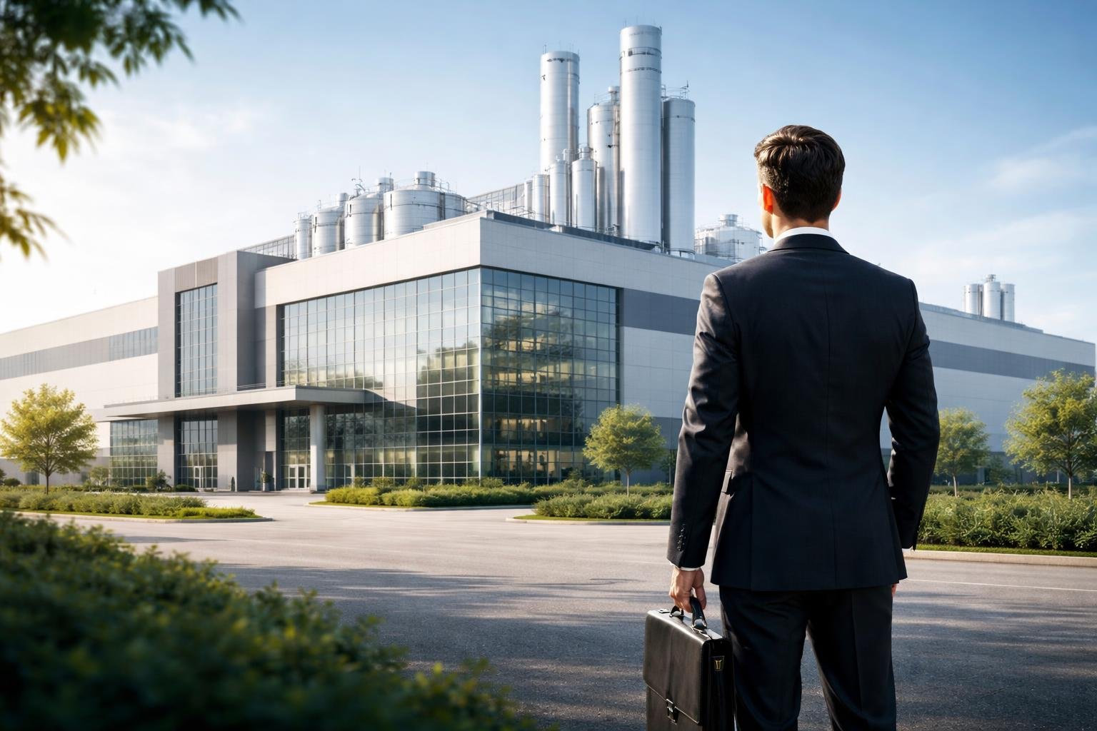 homme-affaires-costume-batiment-industriel