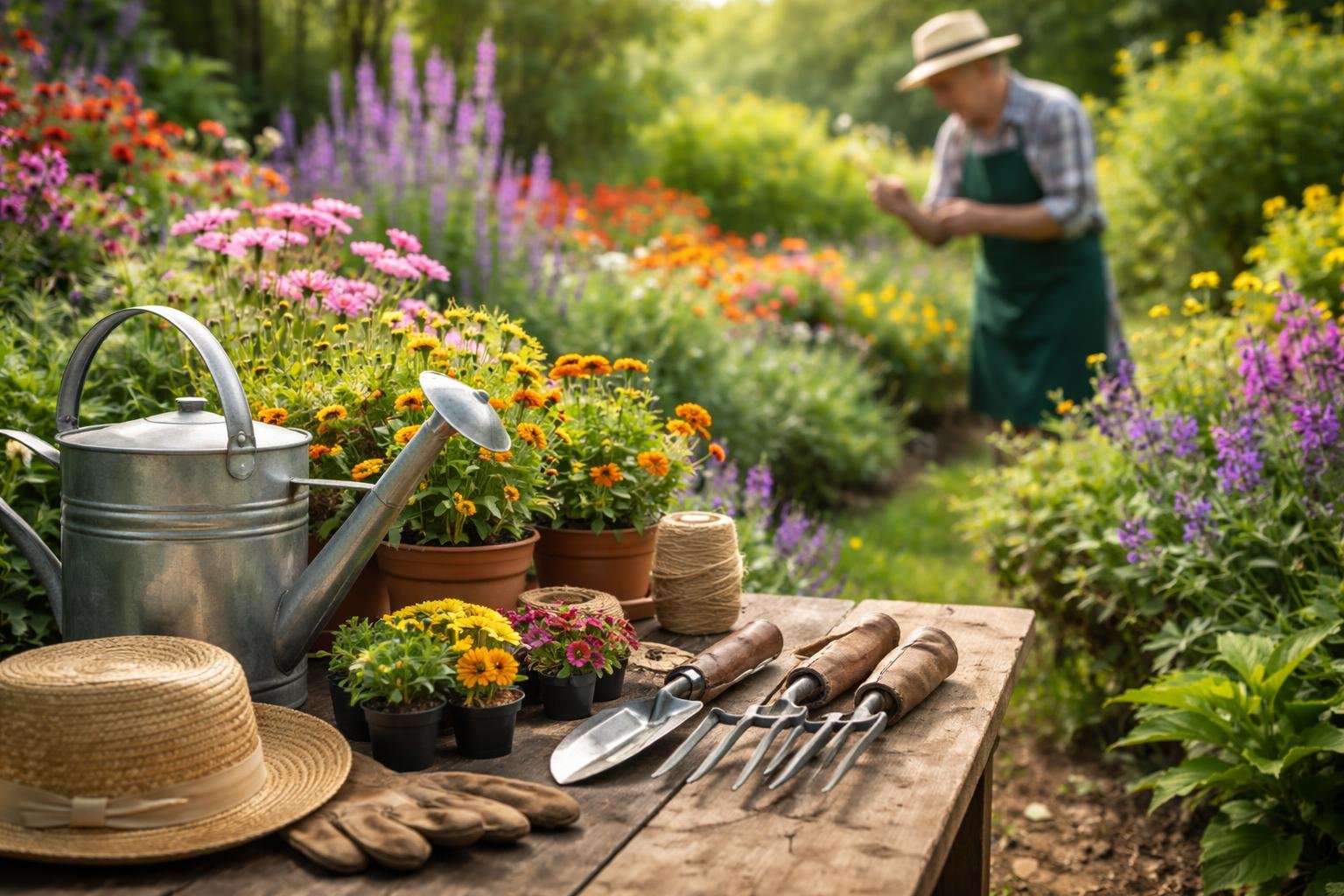 jardin-verdoyant-outils-table-jardinier