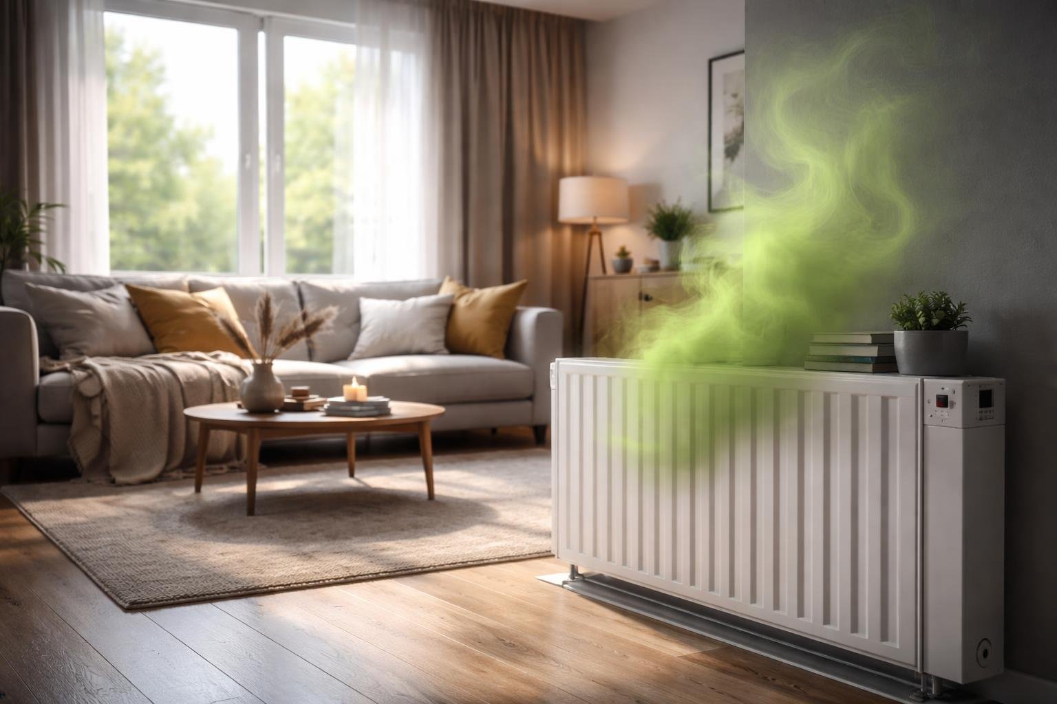 piece-moderne-radiateur-odeur-flou-vert