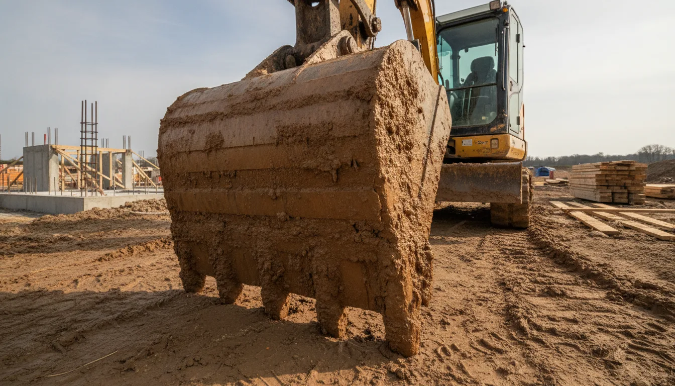 Comment nettoyer un godet de mini pelle après des travaux en terrain argileux collant ?