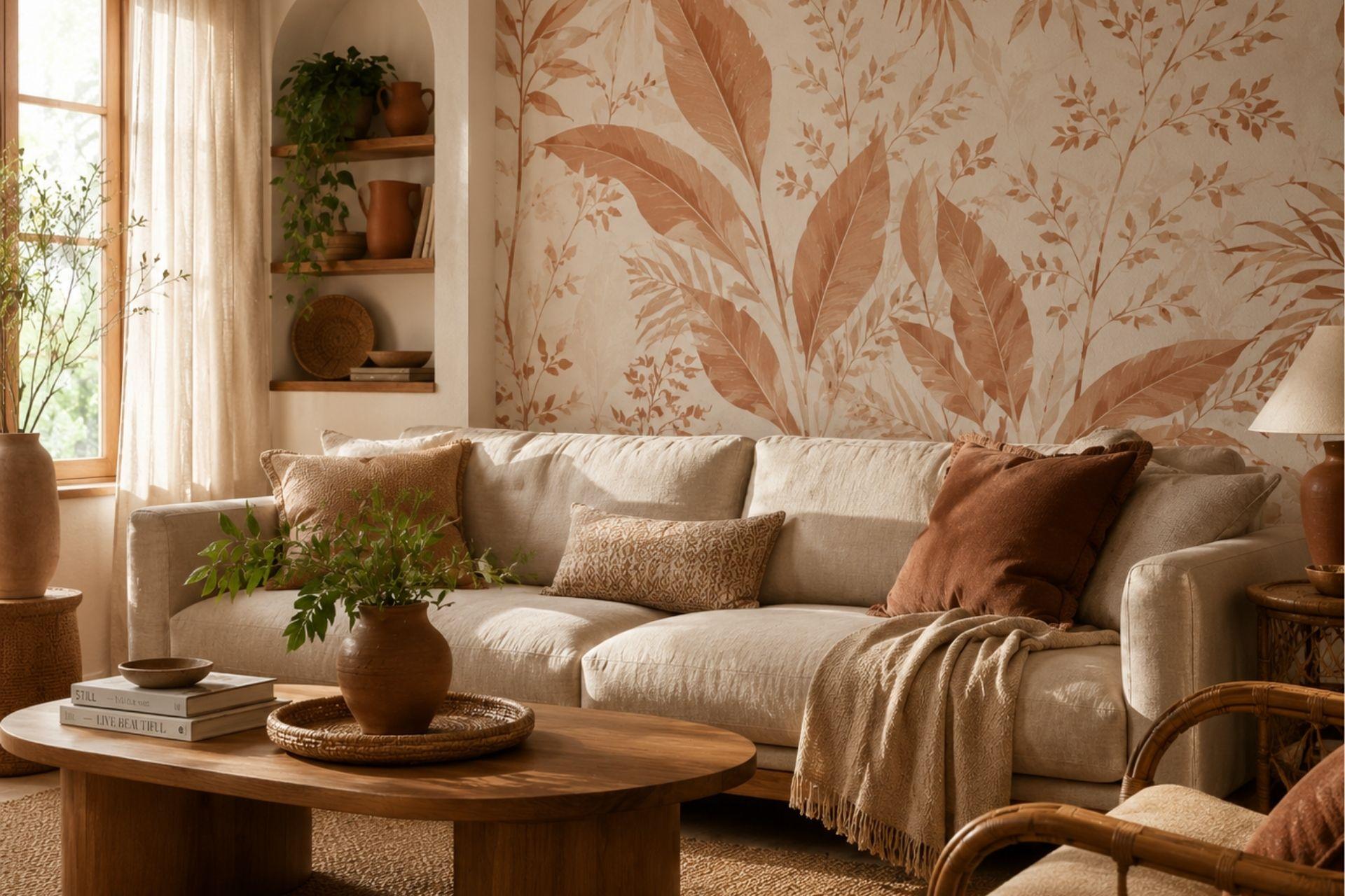 Papier peint terracotta et beige : le duo parfait pour une déco douce